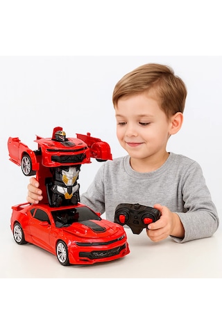 Oyuncak Uzaktan Kumandalı Araba Transformers Tarzı Robota Dönüşen Oyuncak Araba Mustang Kırmızı
