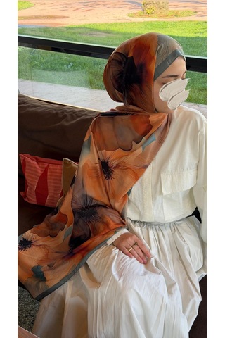 Qalortex Scarf Pamuklu Rosaly Desen Şal-mint/orange