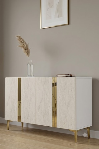 Ka1298btg Anka Konsol Ve Tv Sehpası Beyaz-traverten-gold 120cm