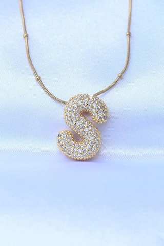 Mrs Flower Çelik Zincirli Zirkon Taşlı S Harfli Gold Renk Bubble Kolye Çok Renkli