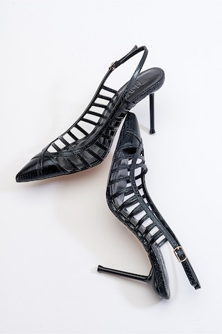 Luvishoes Gesto Siyah Desenli Kadın Topuklu Ayakkabı Siyah