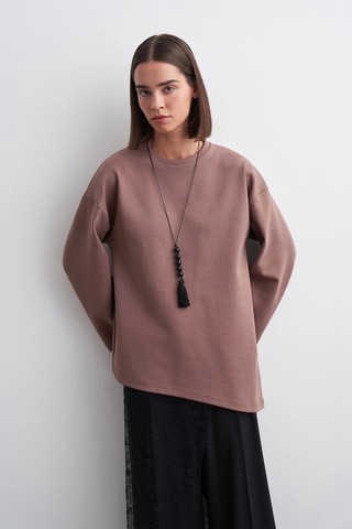 Kadriye Baştürk Kali Asimetrik Sweatshirt Tozlu Kahve Kahverengi