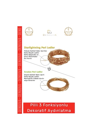 Ledlamba Peri Led Lamba 3 Fonksiyonlu 5 Metre Sarı Işık Dekoratif Yılbaşı Çam Ağacı Ev Süsleme