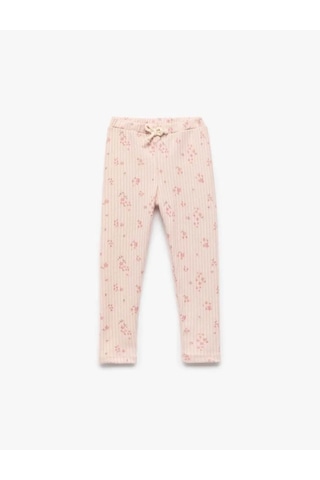 Koton Beli Bağcıklı Kaşkorse Çiçekli Bej Kız Bebek Tayt 6wmg40040ak Bej