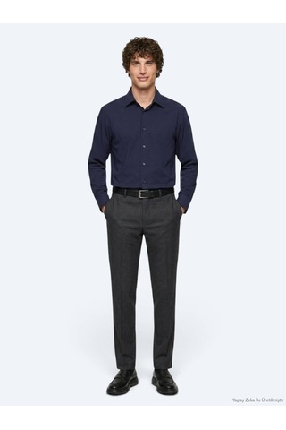 Kip Lacivert Düz Regular Fit Uzun Casual Gömlek