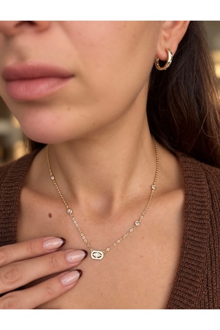 Démila Alya Gold Göz Detaylı Zirkon Taşlı Çelik Kadın Kolye Altın