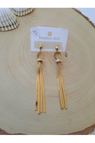 Dali Shop Zirkon Taşlı İtalyan Zincir Sallantılı Çelik Küpe Altın