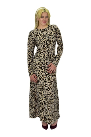 Kadın Leopar Desen Krep O Yaka Elbise Bgl-st03539 001