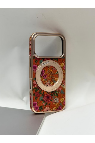 Efcase Apple iPhone Uyumlu 17 Pro Tuval Kılıf - Egzotik Lotus Desenli Sanatsal Koruyucu 02