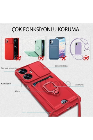 Xiaomi Redmi Note 11 Kılıf Kamera Koruma Sürgülü Kartvizitli Kartlıklı Standlı İpli Renkli Kapak