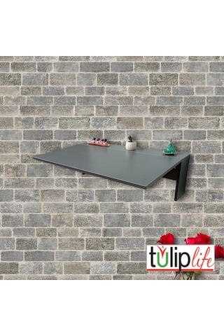 Duvara Monteli Antrasit Raflı Katlanır Portatif Açılır Kapanır Masa Beyaz 90x60 Cm 1. Sınıf Mdf