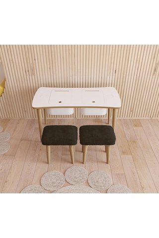 Fahrettin Küçük Montessori Çocuk Masası Oyun Masası Aktivite Masası Çalışma Masa 2 Adet Welsoft Siyah Puflu Tabureli Siyah