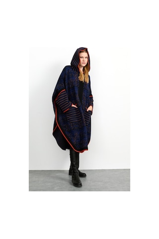 Kadın Kapüşonlu Fermuarlı Panço Siyah Siyah