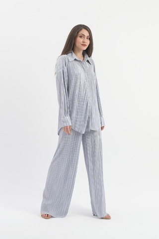 Düğme Detaylı Örme Pilise Takım - Gri-gri Gri