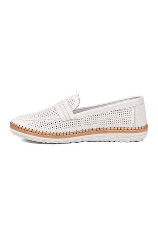 Voyager Beyaz Geniş Kalıp Hakiki Deri Hafızalı Rahat Taban Kadın Casual Ayakkabı Loafer Z142 Z