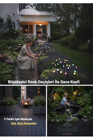 Güneş Enerjili Renkli Ateş Böceği Bahçe Lambası 2 Adet 8'li 2 Mod Solar Led Bahçe Aydınlatması