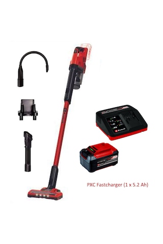 Einhell TE-SV 18Li Akülü Dikey Süpürge + Fastcharger 5.2 Ah Kırmızı