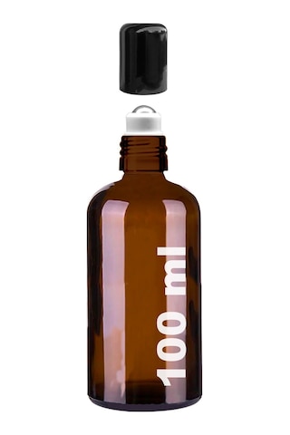 Çelik Roll On Şişesi 100 ML Sızdırmaz Siyah Kapaklı Amber Cam Şişe 1 Adet