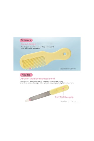 Xindoker Bebek Bakım 10'lu Seti: Güvenli Tırnak Kırıcı, Tırnak Kesici, Fırça, Tarak Ve Termometre - Sarı-mavi