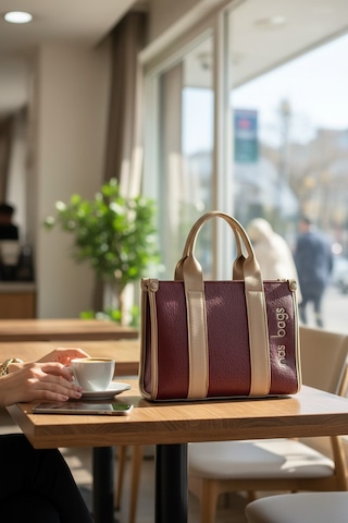 Enoch Kadın El Çantası Kanvas Dokulu Kontrast Şeritli Ve Nakış Logolu Minimalist Tote Çanta Bordo
