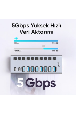 Juo Usb-a 10 Portlu Anahtarlı 8 Usb-a 2 Type-c 5gbps Usb 3.1 Çoklayıcı Dönüştürücü Hub