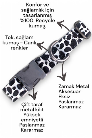 Caramelos İsimli Köpek Tasması, Orta Ve Büyük Irk Köpek Tasması S Beyaz - Siyah