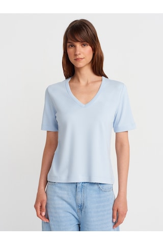 Dilvin 31840 V Yaka Kısa Kollu T-shirt-açık Mavi Açık Mavi