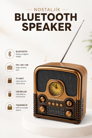 Retro Bluetooth Hoparlör Radyo Fm Am Sw Radyo Bluetooth 5.0 Tf Kart Usb Destekli Ahşap Nostaljik Tasarım Taşınabilir Kablosuz Speaker