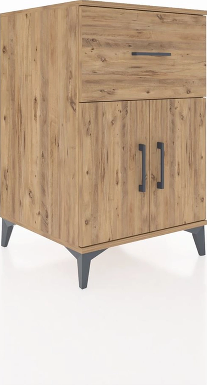 Kronos Komodin Tek Raflı Tek Çekmeceli 2 Kapaklı 60x59x96 Çam... Çam