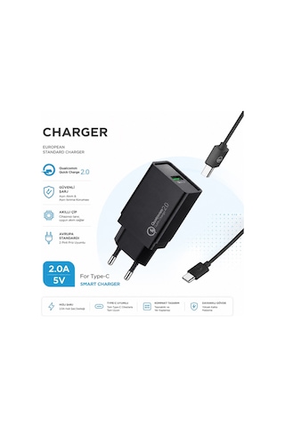 M-05b Smart Charger 5v 2a Qualcomm Quick Charge 2.0 Şarj Aleti Usb Girişli Adaptör Type C Şarj Kablosu
