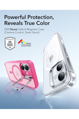 Esr Apple Uyumlu iPhone 17 Classic Hybrid Magsafe Standlı Kılıf-kamera Kontrol Buton - Pembe Pembe