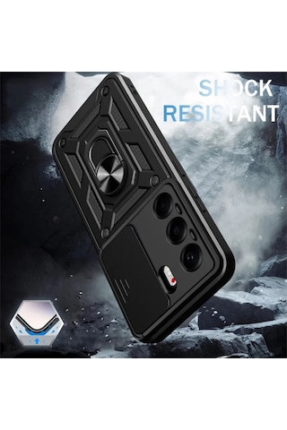 Tecno Camon 40 Pro 5G Uyumlu Tank Kılıf Yüzüklü Standlı Zırhlı Outdoor Kapak - Siyah