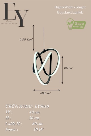 Ey Shop Siyah Venüs Model 3 Renk Led Kumandalı Avize Siyah