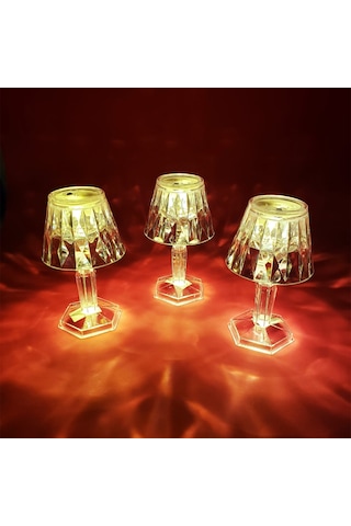 Kristal Abajur Tasarımlı Pilli Led Mum 3 Adet - Masa Lambası Beyaz