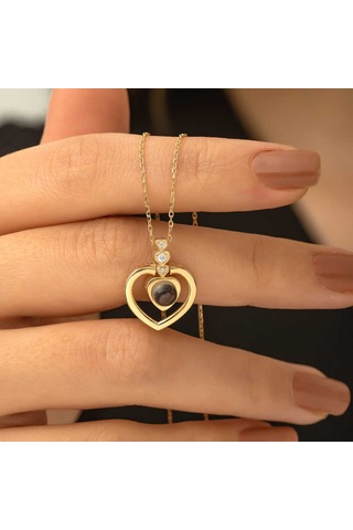 Gümüş Gold Kalp 100 Dilde Seni Seviyorum Kolye 01 - Gold