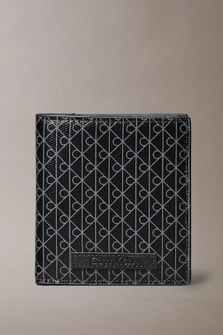 Erkek Monogram Desenli İki Katlı Cüzdan - Siyah Black