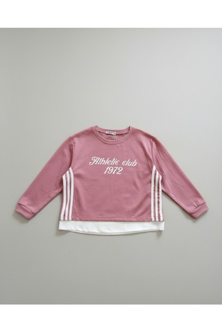 "athletic Club" Baskılı, Üç Çizgili Pembe-beyaz Geniş Paça Kız Çocuk Eşofman Takımı Pembe