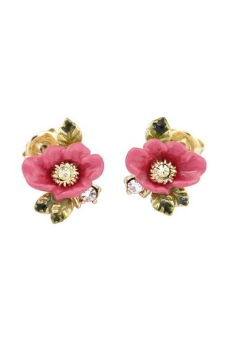 Klasik Bahçe Serisi Kırmızı Çiçek Saplama Küpe Emaye Sır Moda Taze Tatlı Niş Tasarım Küpe Saplama Küpe Altın - Beyaz