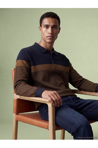 Lcwaıkıkı Classic Kahverengi Polo Yaka Renk Bloklu Erkek Sweatshirt