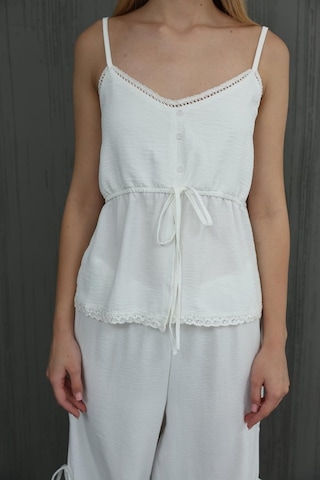 Gülsüm Aydın Fiyonklu Bluz Takım - Beyaz Beyaz