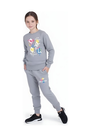 Fyk Kids 3'lü Kız Çocuk Yuvarlak Yaka Baskı Detaylı Eşofman Takımı Çok Renkli