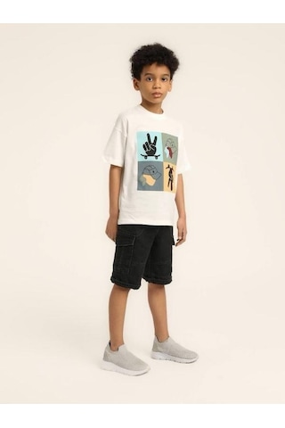 Escabel Erkek Çocuk Şapka Desenli Tasarım Pamuklu T-shirt-15627 Beyaz
