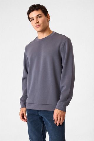 Backandbond Regular Fit Bisiklet Yaka Gri Sweatshirt