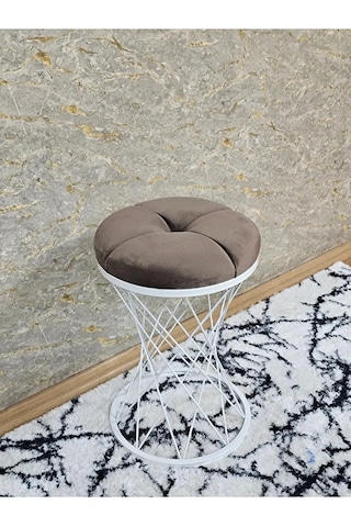 Yuvarlak Beyaz Boyalı Puf Oturak - Bench - Ayak Ucu Oturak - Beya Çok Renkli