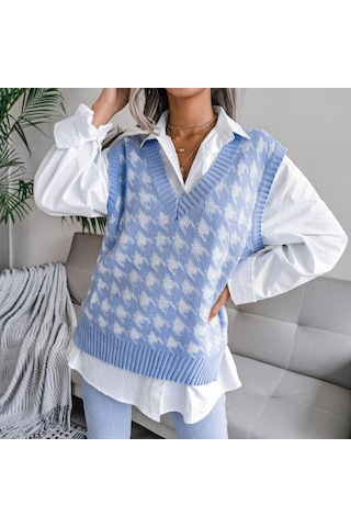 Kazak Yelek Kadın V Boyun Örme Yelek Streetwear Sonbahar Kış Vintage Giyim Rahat Gevşek Kolsuz Kazak Kırmızı