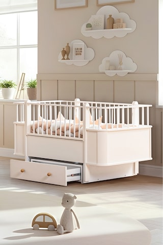 Mdf Beşik, Krem Dünya Çekmeceli Büyüyen Beşik 80x130 - 1 Adet 80x130 Comfort Yatak Beyaz