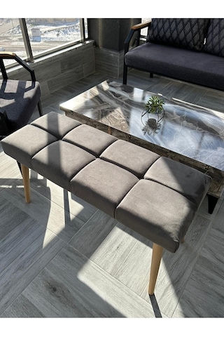 Stillola Gürgen Ahşap Ayaklı Puf Bench Gri