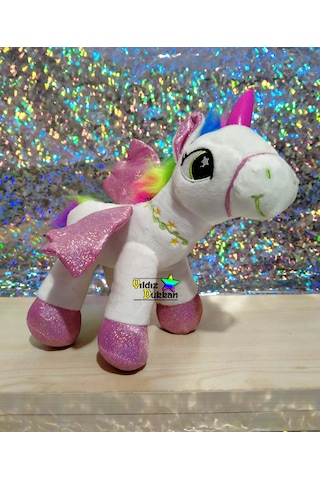 Sevimli Hayvan Peluş Oyuncak At Boynuzlu At Unicorn Pony 25Cm Byz