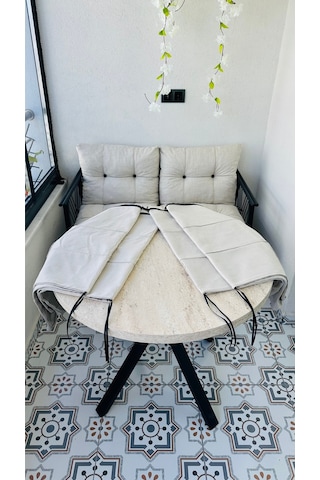 Bahçe Balkon Takımı Minder Kılıf Takımı 4 Adet Krem