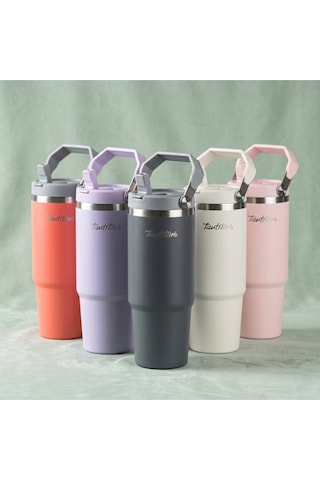Tnt-8695835420356-gıng V200b-020-01-bej Paslanmaz Çelik Tutmalı Pipetli Termos Bardak 900ml